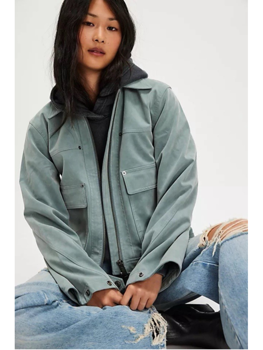 We The Free Blair Vegan Suede Jacket Size S In Steel Sea Utility Casual Retro 1
